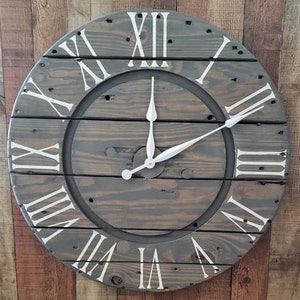 Farmhouse Wood Spool Wall Clock - 20" to 36 IN Round Wooden Clock - Personalized Unique Gift - Industrial Rustic Statement Piece- Custom Art