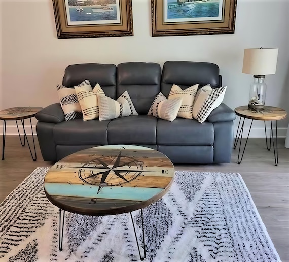 Farmhouse Wood Spool Table - 20" to 36 IN - Hairpin & Pipe Legs - Statement Piece Gift - Round Coffee Side Dining Pub Outdoor Wooden Table