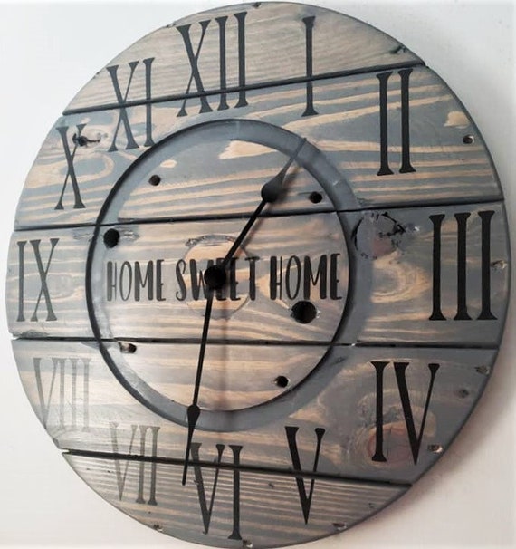 Farmhouse Wood Spool Wall Clock - 20" to 36 IN Round Wooden Clock - Personalized Unique Gift - Industrial Rustic Statement Piece- Custom Art