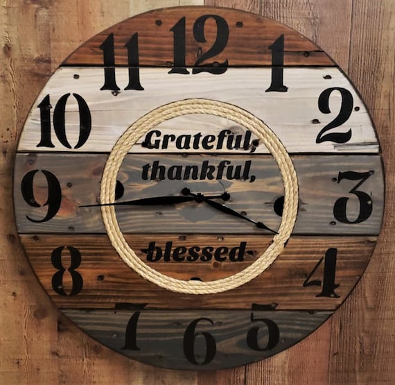 Farmhouse Wood Spool Wall Clock - 20" to 36 IN Round Wooden Clock - Personalized Unique Gift - Industrial Rustic Statement Piece- Custom Art