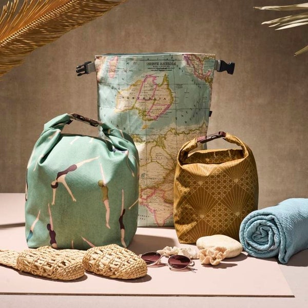 Outdoor WET/Dry Bag, borsa bagnata o asciutta, idrorepellente, cotone rivestito, chiusura a scatto, diversi colori e design