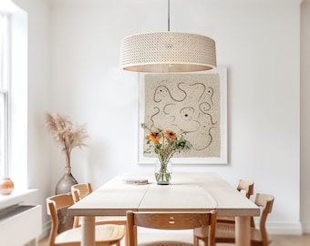 WIEN pendant light wood, rattan weave look hanging lamp, wooden lamp industrial lamp dining room