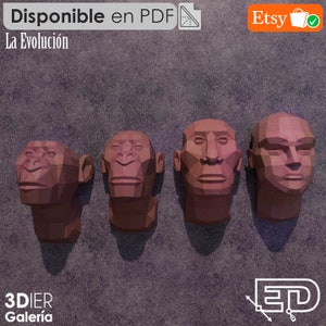 Progettazione di creazioni in carta sull'evoluzione umana con modelli PDF, arte e artigianato con la carta per la decorazione domestica, fai da te, 3DIER