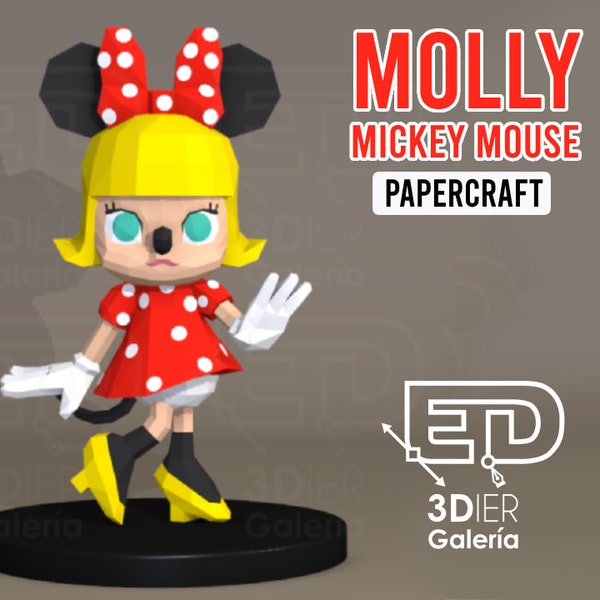 Molly Minnie Mouse Plantillas PDF Papercraft, Arte de papel y manualidad para decoración de hogar, Bricolaje, 3DIER