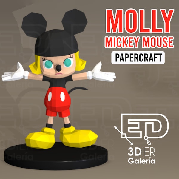 Molly Mickey Mouse Plantillas PDF Papercraft, Arte de papel y manualidad para decoración de hogar, Bricolaje, 3DIER