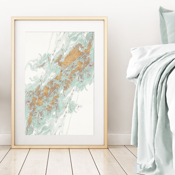 Turquoise Gold Abstract Painting, Acrylic Pour Painting Gold Mint DIGITAL DOWNLOAD / PRINTABLE Art, Teen Girl Bedroom Decor, Office Decor