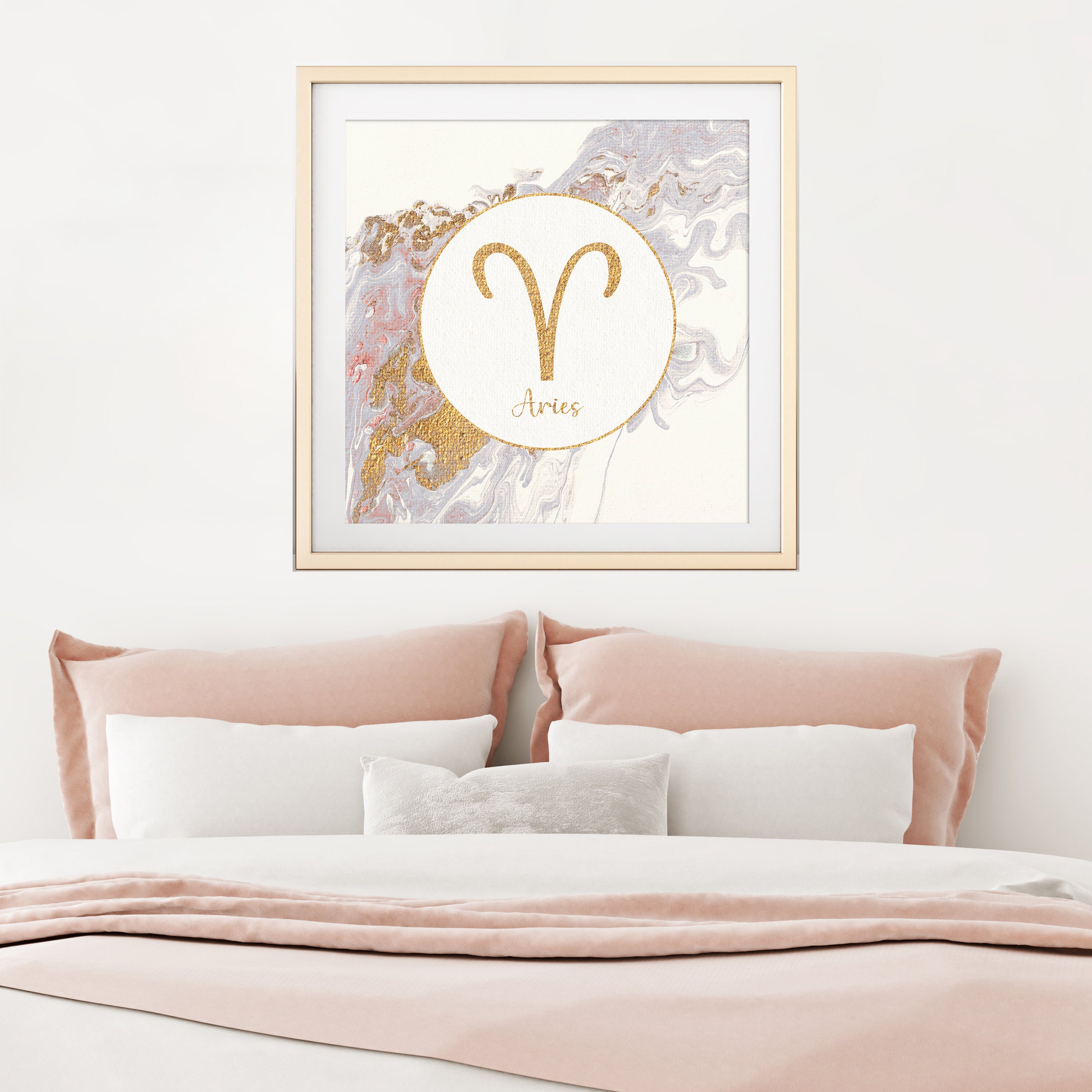 Aries Abstract Painting Gold Gray Zodiac Print DIGITAL - Etsy