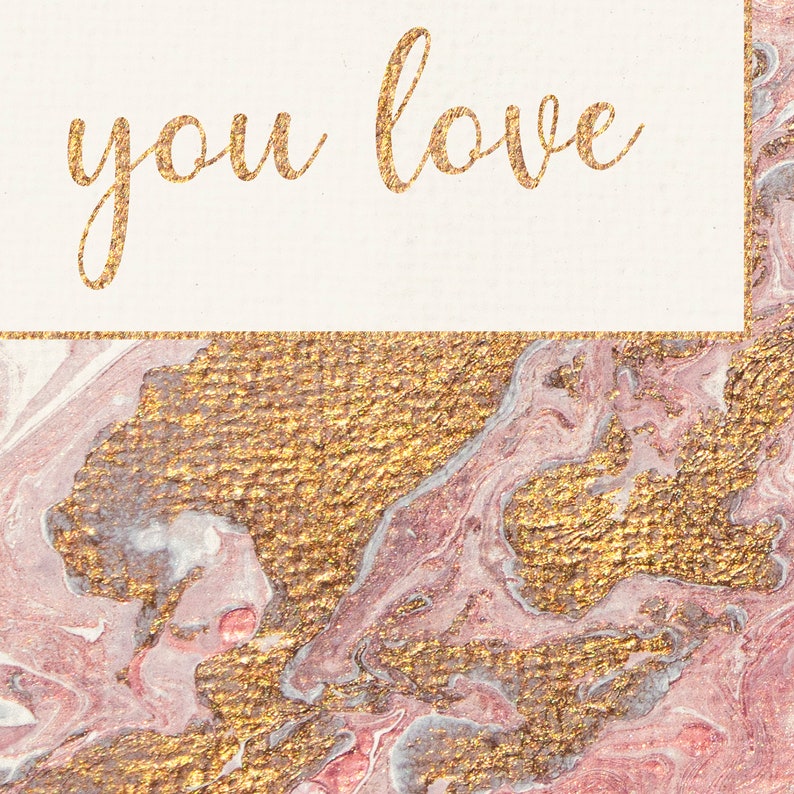 Do what you love Acrylic Pour Painting, Set of two prints for DIGITAL DOWNLOAD, Pink Gold Abstract Painting, Inspirational Office Decor image 4