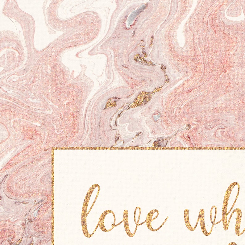 Do what you love Acrylic Pour Painting, Set of two prints for DIGITAL DOWNLOAD, Pink Gold Abstract Painting, Inspirational Office Decor image 5