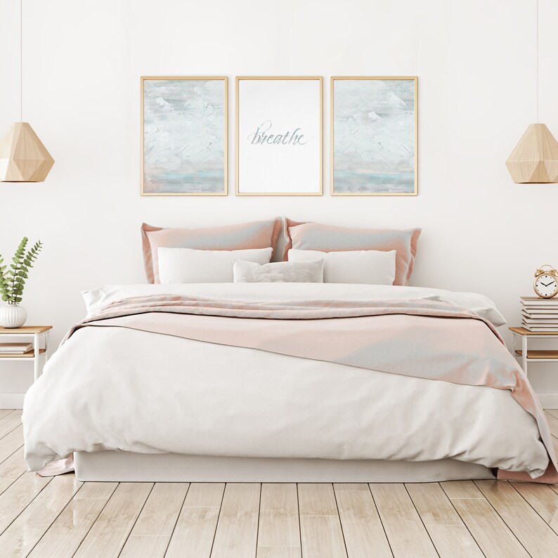 3 Piece Wall Art breathe, Blue Blush Set of 3 Prints DIGITAL DOWNLOAD ...