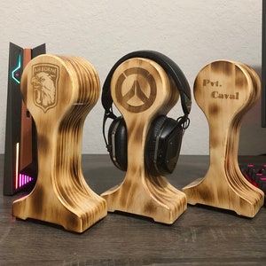 Personalized Wood Headphone Stand, Rustic Customized Gaming Headphone Stand, Audiophile Wooden Headphone Stand, Gaming Headset Stand Wood
