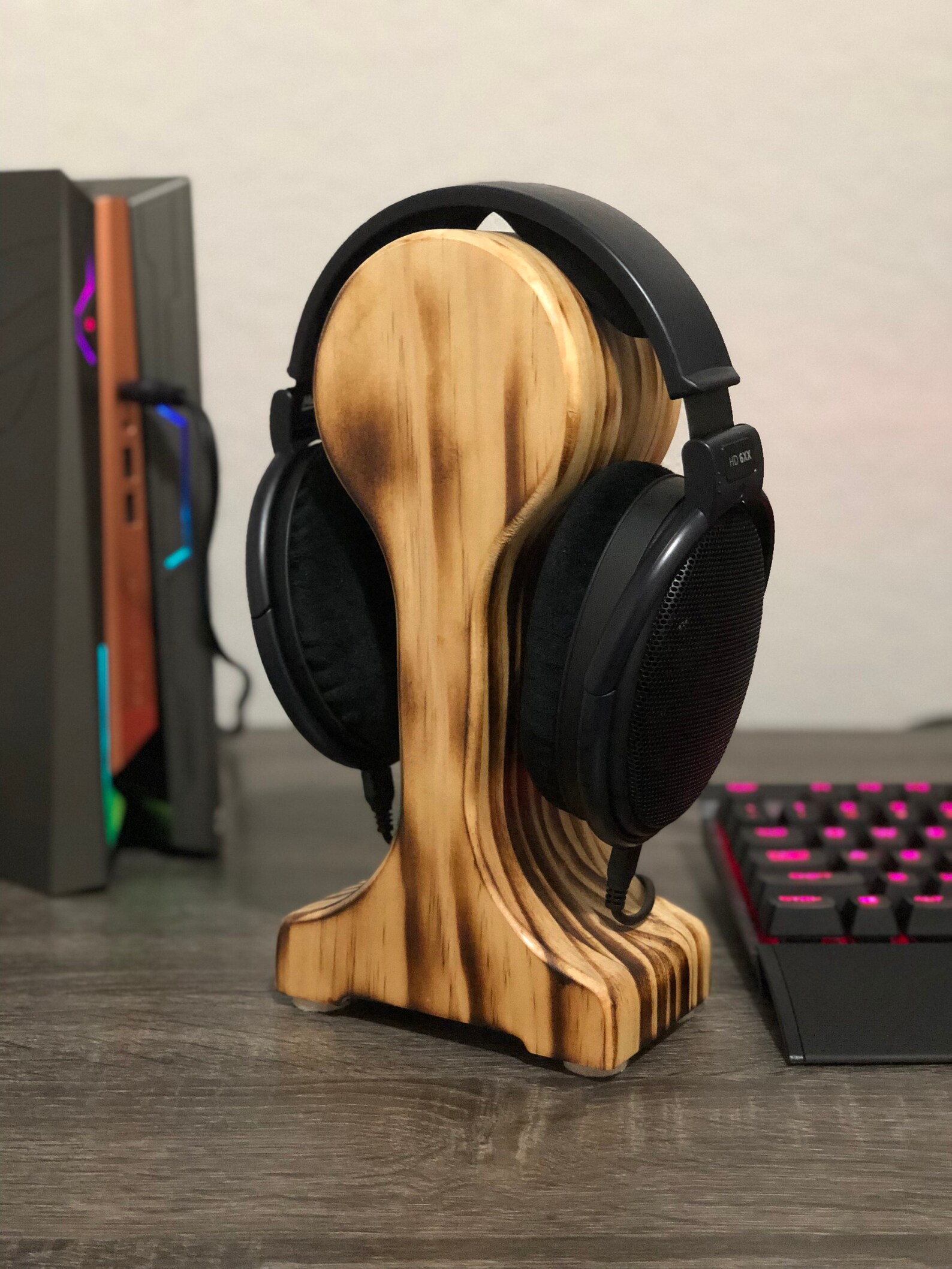 Rustic Wood Headphone Stand, Audiophile Wooden Headphone Stand