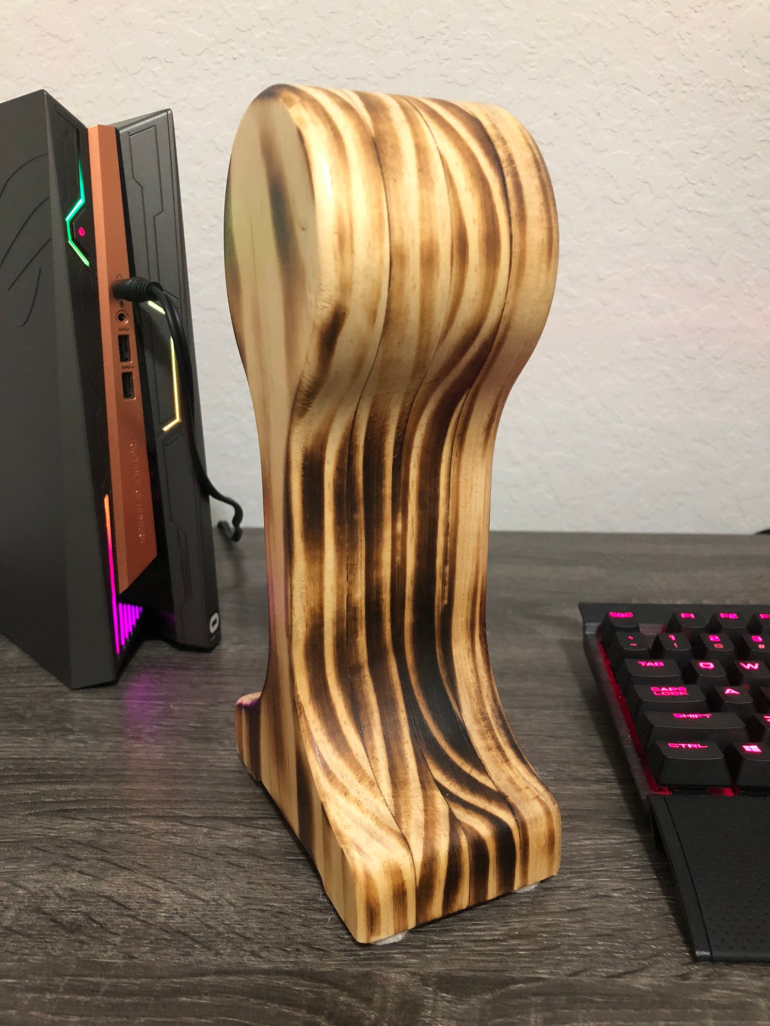 Rustic Wood Headphone Stand, Audiophile Wooden Headphone Stand