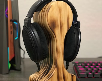 Rustic Wood Headphone Stand, Audiophile Wooden Headphone Stand, Headphone Holder Wood, Gaming Headset Stand Wood, Minimalist Headphone Stand