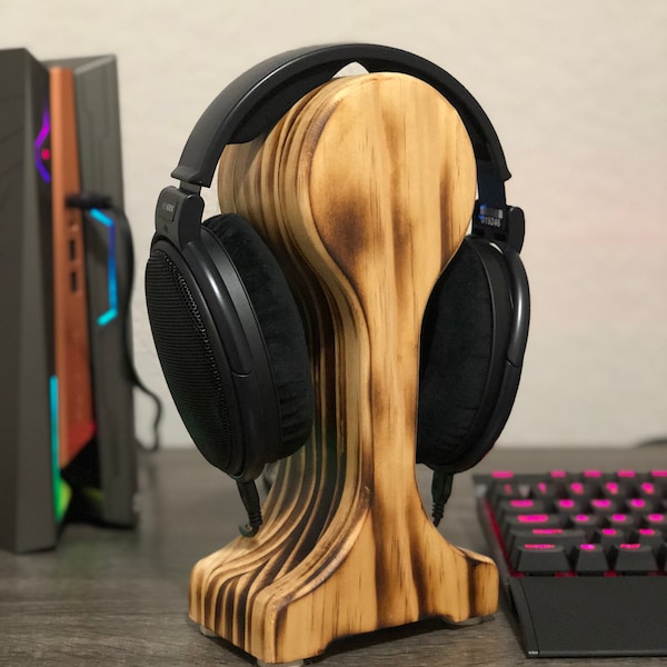Rustic Wood Headphone Stand, Audiophile Wooden Headphone Stand, Headphone Holder Wood, Gaming Headset Stand Wood, Minimalist Headphone Stand