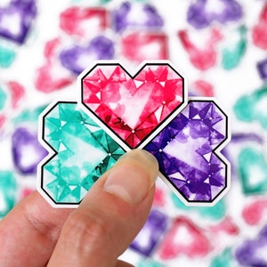 Crystal Heart Stickers Pink Purple Turquoise image 1