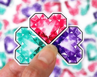 Crystal Heart Stickers Pink Purple Turquoise