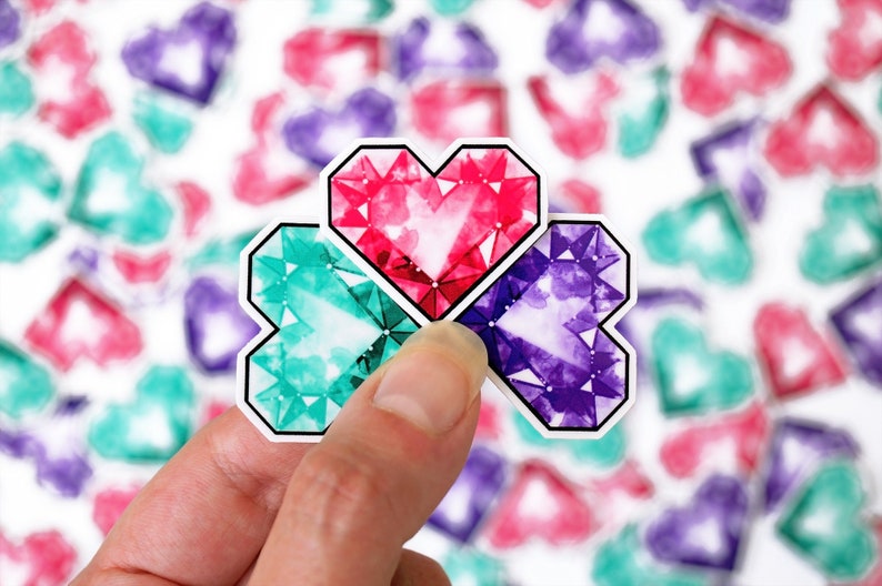 Crystal Heart Stickers Pink Purple Turquoise image 1