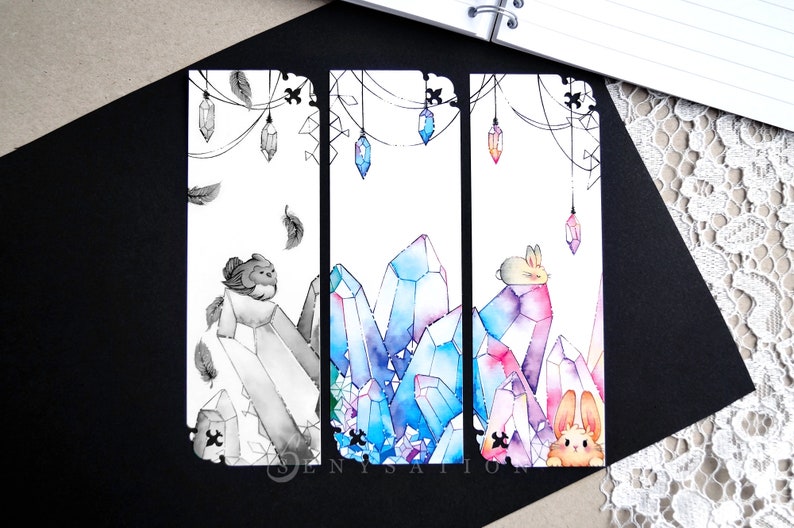 Combinable Bookmarks Cute Robin Bunnies Crystals Crystals + Bunnies