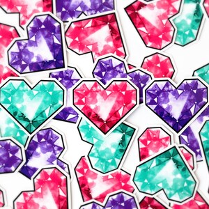 Crystal Heart Stickers Pink Purple Turquoise image 2