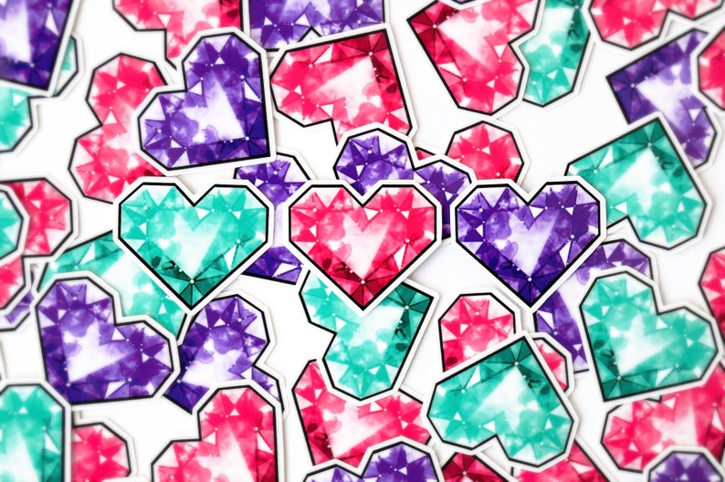 Crystal Heart Stickers Pink Purple Turquoise image 2