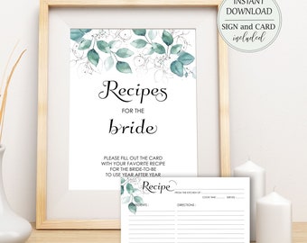 Eucalyptus Bridal Shower Recipe Cards: Greenery Design (Digital Download)