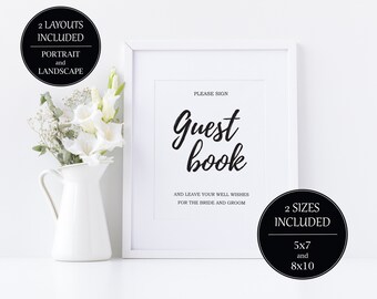 Guest Book Sign Wedding Guest Book Calligraphic Funky Font Wedding Sign Guest Book Wedding Guest Book Printable Instant Download ED-W14