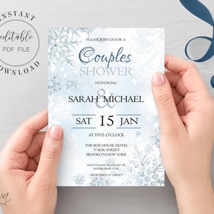 Winter Wonderland Couples Shower Invitation Template Editable Wedding Shower Invitation DIY Shower Invite Instant Download Editable PDF W4