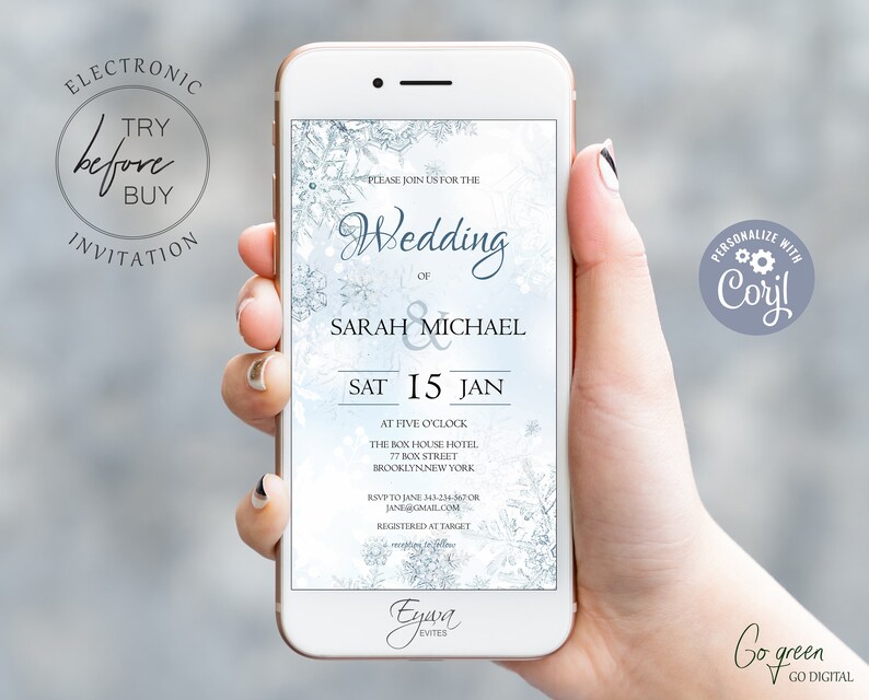 Winter Wonderland Wedding Invitation Template Printable Frozen Snowflakes Wedding Invite Editable PDF Instant Download W4 image 6