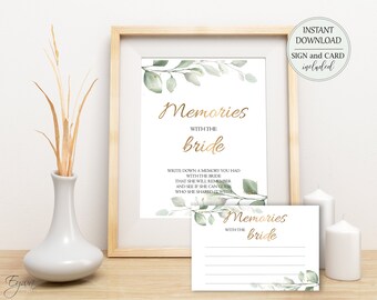 Recuerdos verdes con el letrero de la novia y el juego de cartas Comparte un juego de memoria Tarjetas de juego de despedida de soltera doradas Descarga instantánea W24