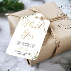 Greenery and Gold Wedding Favor Tag Template Editable Boho Wedding Favor Tags Thank You Tags Editable Pdf Instant Download W8