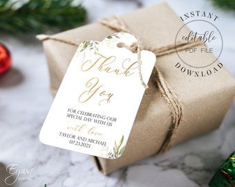 Greenery and Gold Wedding Favor Tag Template Editable Boho Wedding Favor Tags Thank You Tags Editable Pdf Instant Download W8