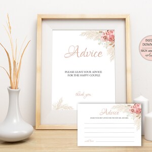 Pampasgras bruiloft advies teken afdrukbare Boho advieskaart huwelijksadvies kaarten woorden van wijsheid bruiloft wensen Instant Download W5
