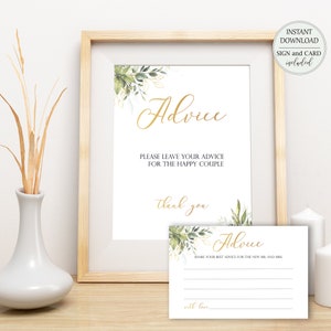 Grün und Gold Hochzeit Ratschläge und Zeichen druckbare Gold Worte der Weisheit Hochzeit wünscht Ehe Rat Karten Instant Download W8