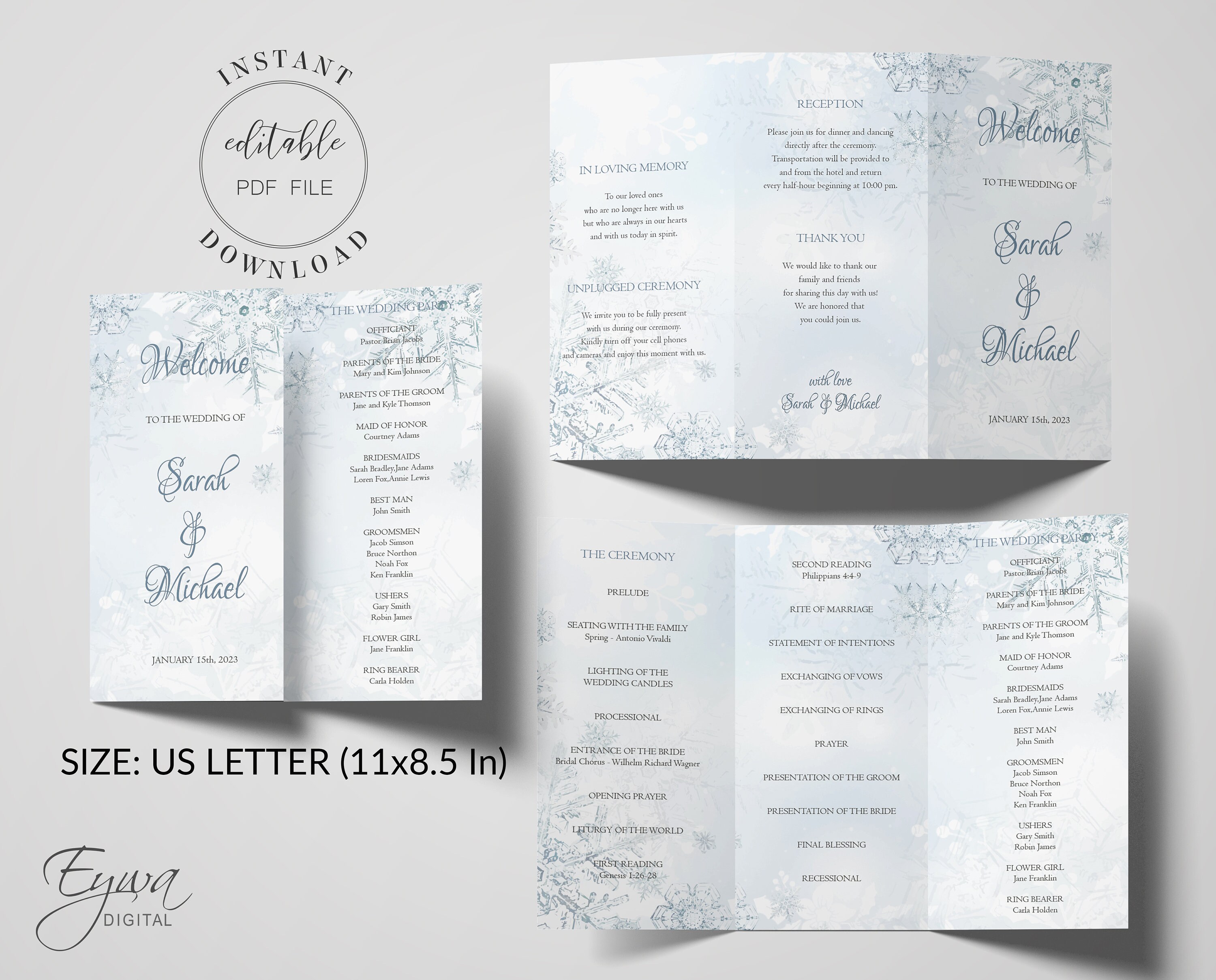 Winter Wonderland Trifold Wedding Program Template Editable Wedding ...