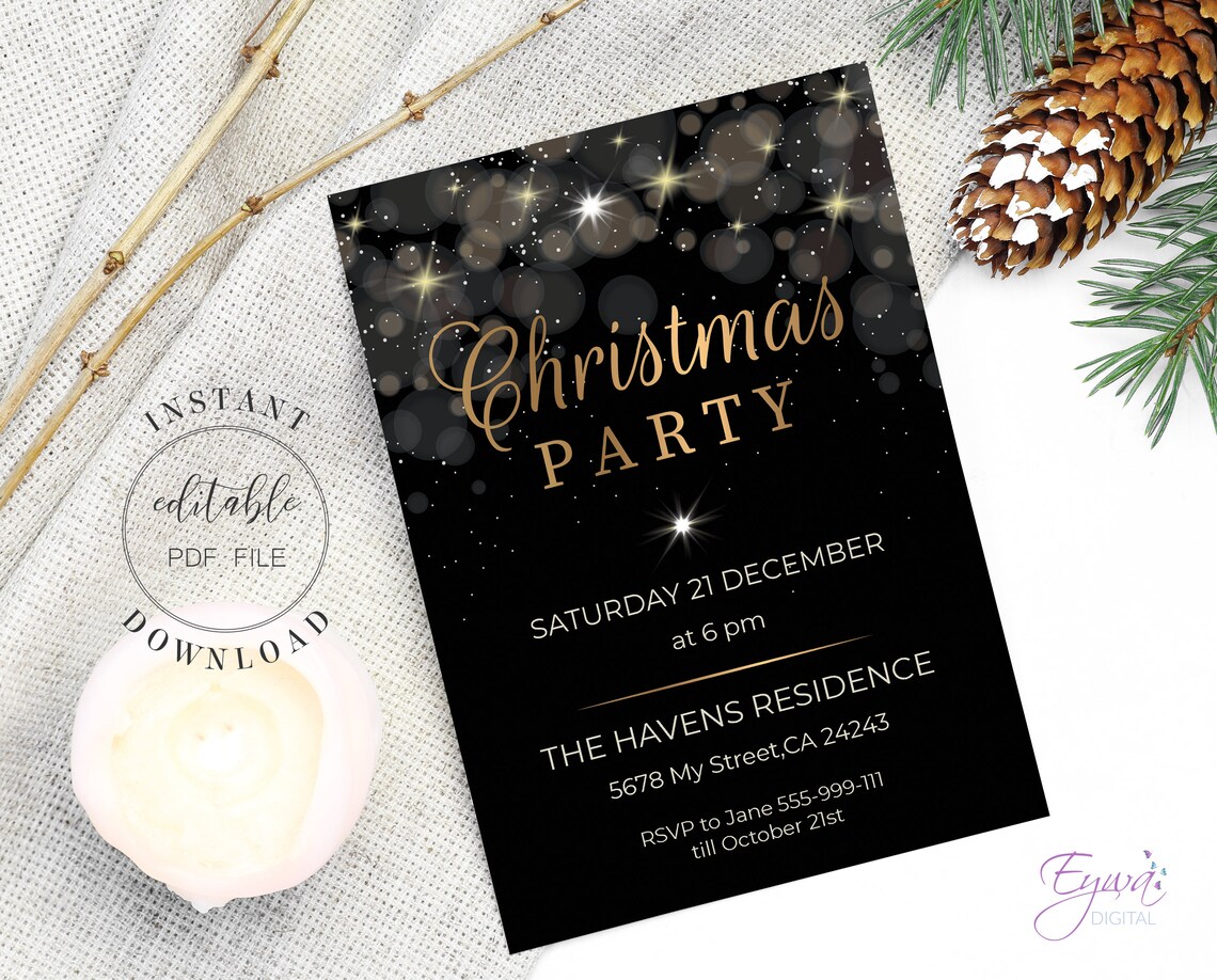 Black and Gold Gift Tag Template Printable Glam Christmas Tags - Etsy