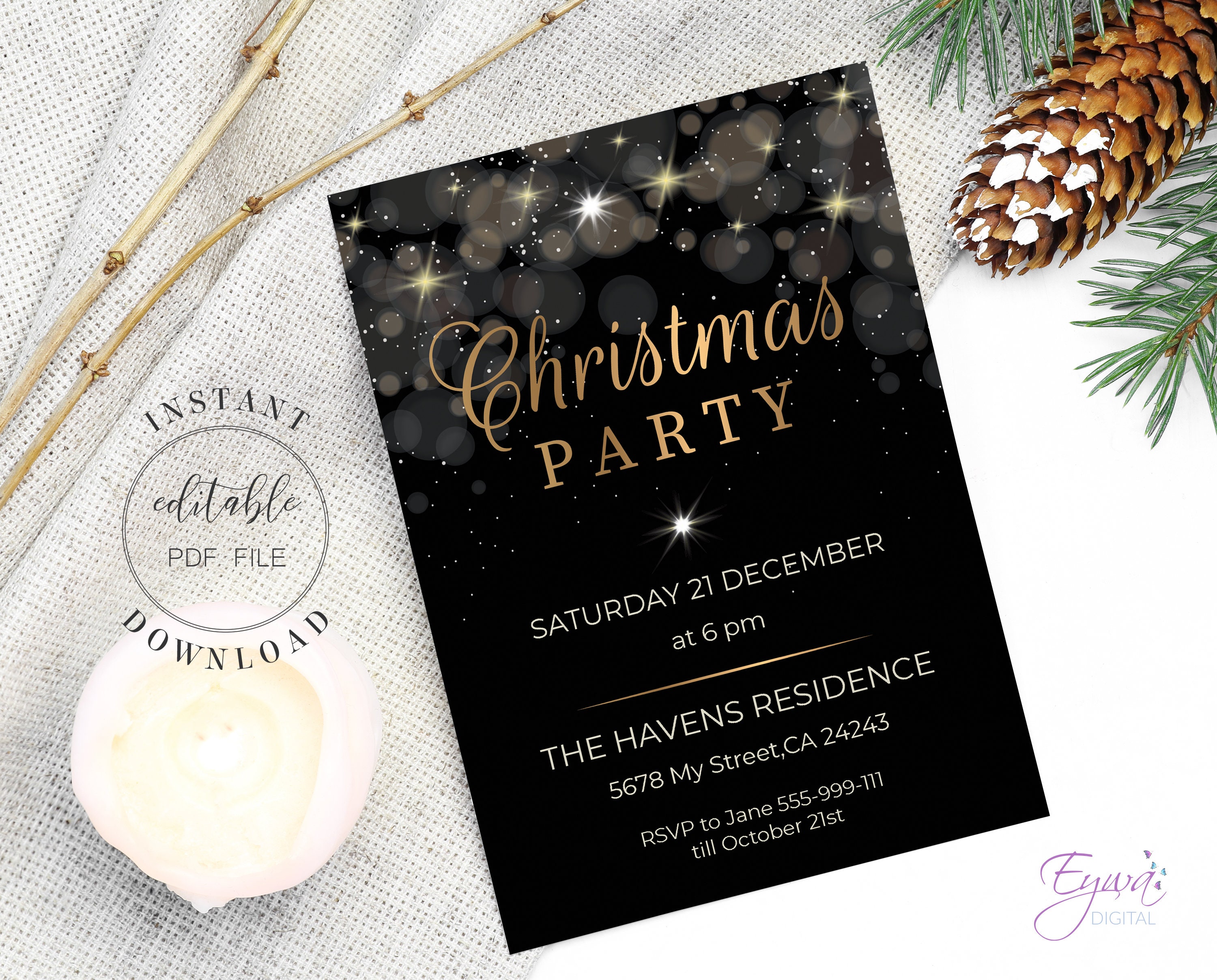 Black and Gold Gift Tag Template Printable Glam Christmas Tags - Etsy