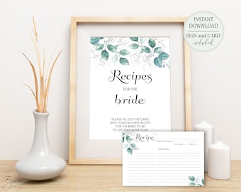 Eucalyptus Bridal Shower Recipe Cards: Greenery Design (Digital Download)
