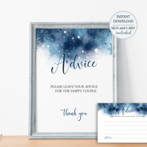 Tarjetas de consejos para bodas de invierno en azul y letreros imprimibles. Tarjetas de consejos para el matrimonio. Palabras de sabiduría. Deseos de boda. Descarga instantánea. W9.