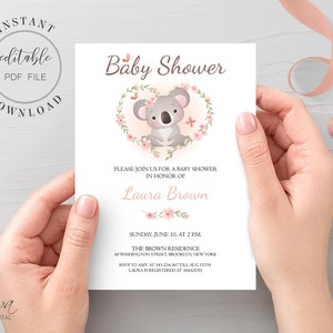 Koala Baby Shower Invitation Template Editable Baby Koala Baby Shower Invite Gender Neutral Baby Shower Invite Instant Download Editable PDF