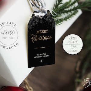 Black and Gold Gift Tag Template Printable Glam Christmas Tags Editable ...