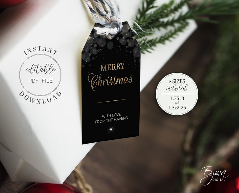 Black and Gold Gift Tag Template Printable Glam Christmas Tags - Etsy