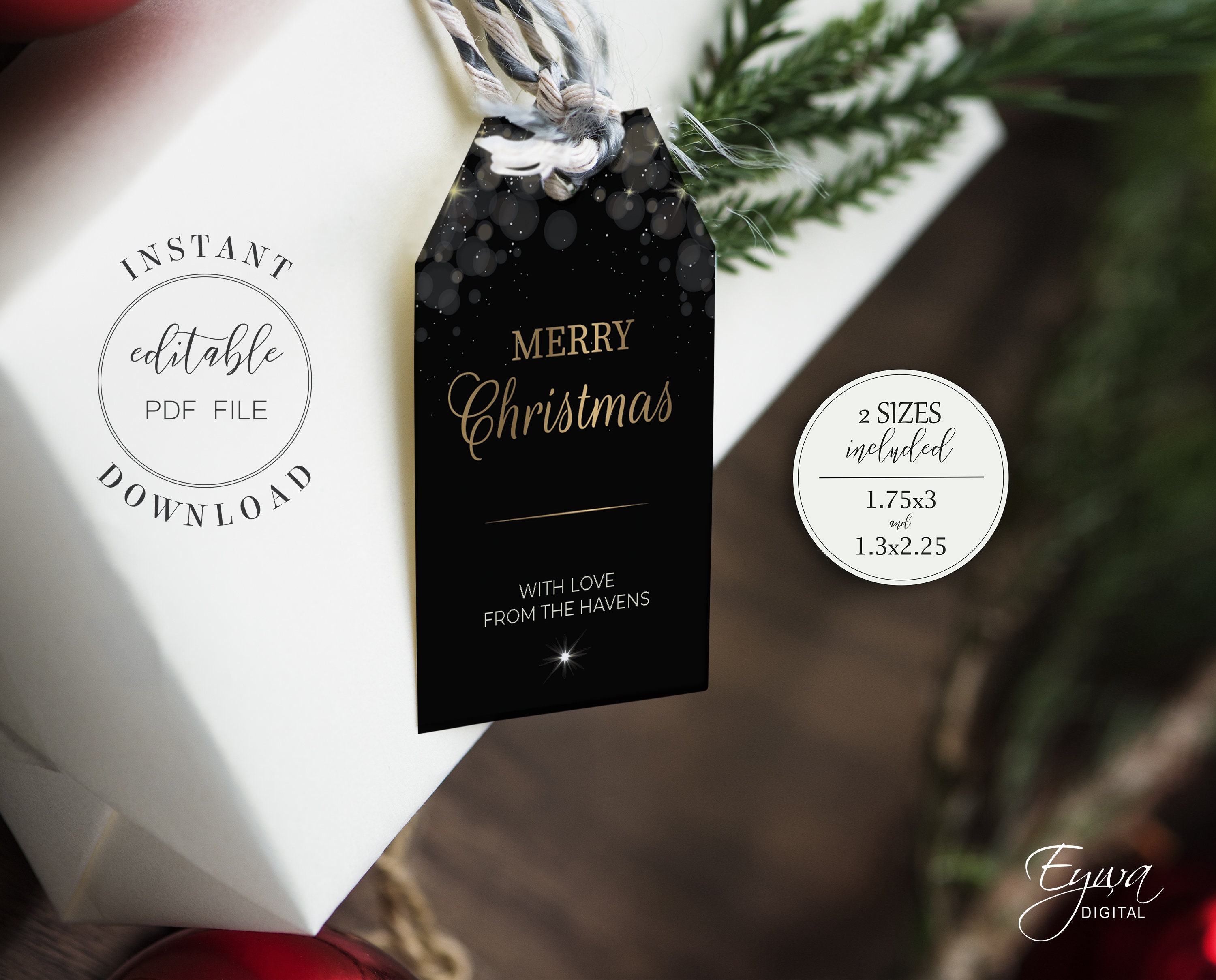 Black and Gold Gift Tag Template Printable Glam Christmas Tags - Etsy