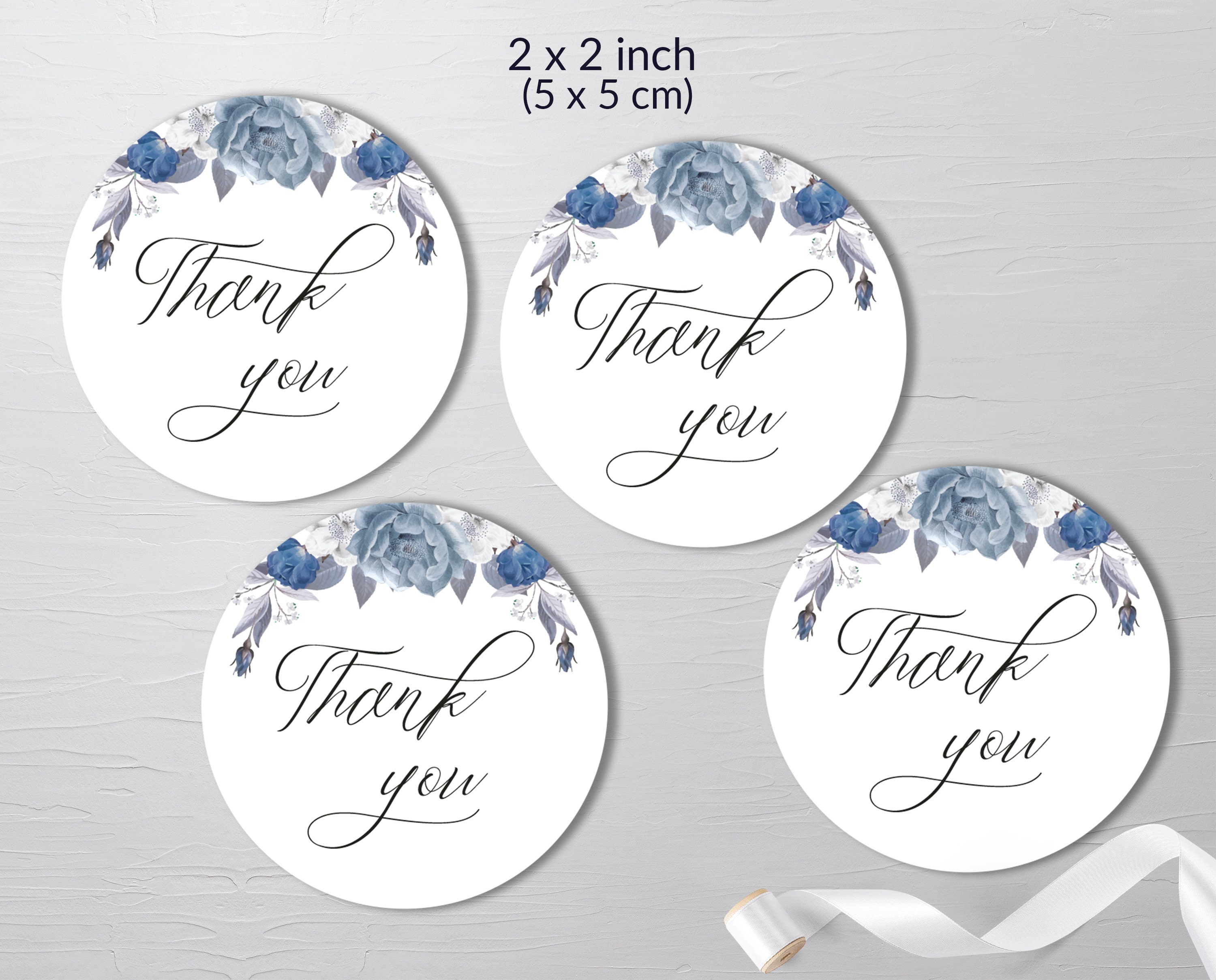 Silver and Blue Rose Favor Tags Printable Thank You Tag | Etsy