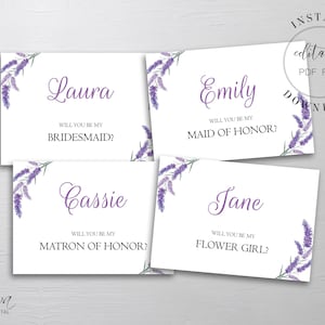 Lavanda ¿Serás mi tarjeta de propuesta de dama de honor? Plantilla DIY Dama de Honor Matrona de Honor Flower Girl Descarga instantánea W20