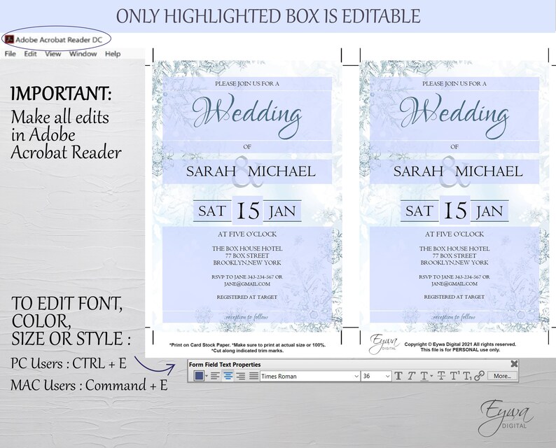 Winter Wonderland Wedding Invitation Template Printable Frozen Snowflakes Wedding Invite Editable PDF Instant Download W4 image 3