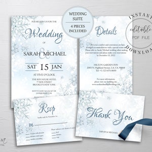 Winter Wonderland Wedding Invitation Template Printable Frozen Snowflakes Wedding Invite Editable PDF Instant Download W4 image 7