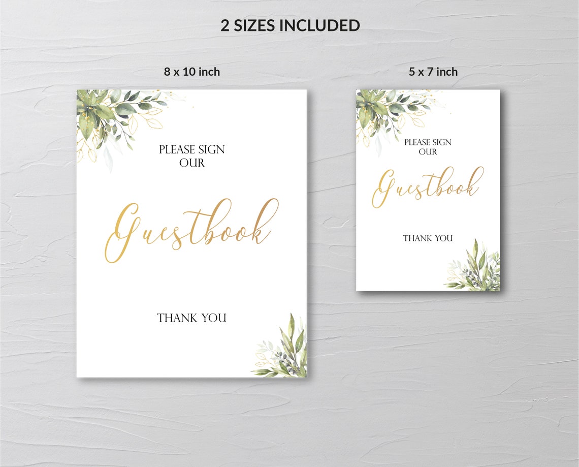 Greenery Please Sign Our Guestbook Sign Gold Guest Book - Etsy