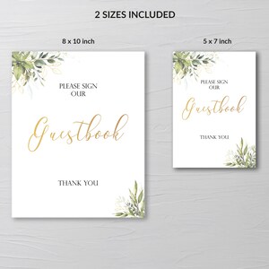 Greenery Please Sign Our Guestbook Sign Gold Guest Book Wedding Sign ...