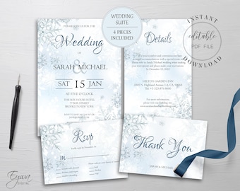 Winter Wonderland Wedding Invitation Set Template Printable Wedding Invitation Suite Details Rsvp Thank You Card Instant Download W4
